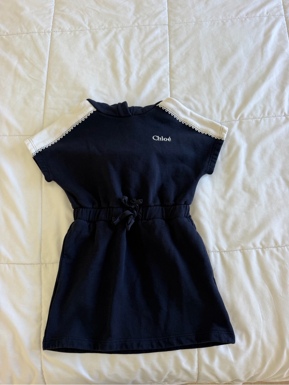 Chloé Navy Dress with White Shoulder Trim